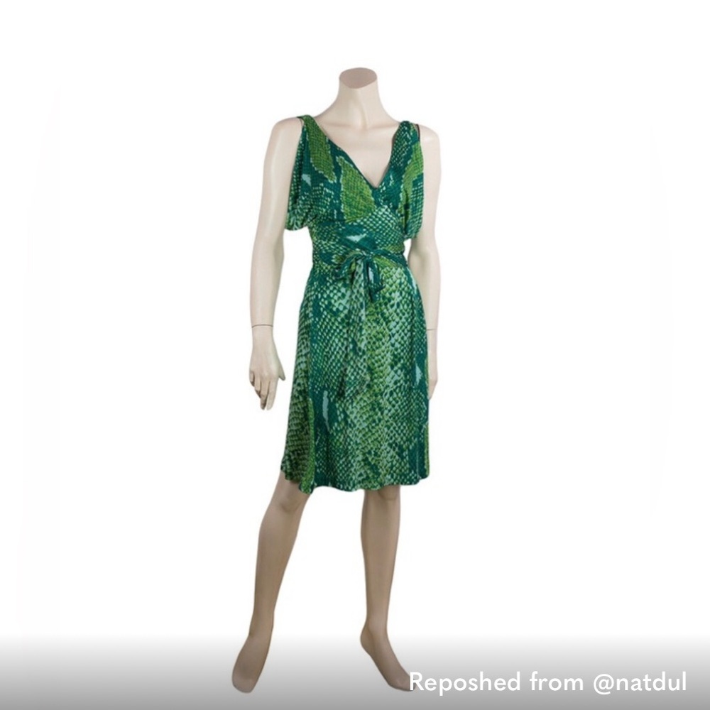 Diane Von Furstenberg Green Snake Print Midi Dress